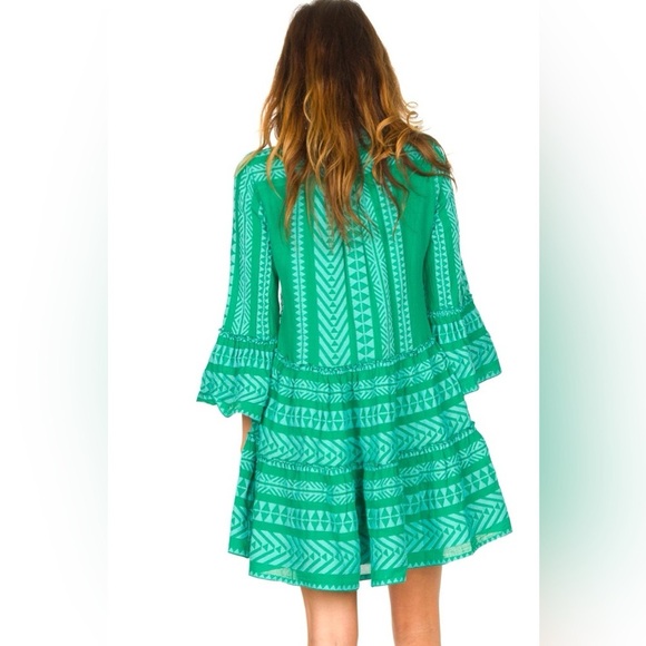 Anthropologie Devotion Twins Green embroidered Ella Tunic Patterned Dress Size M - Picture 11 of 12